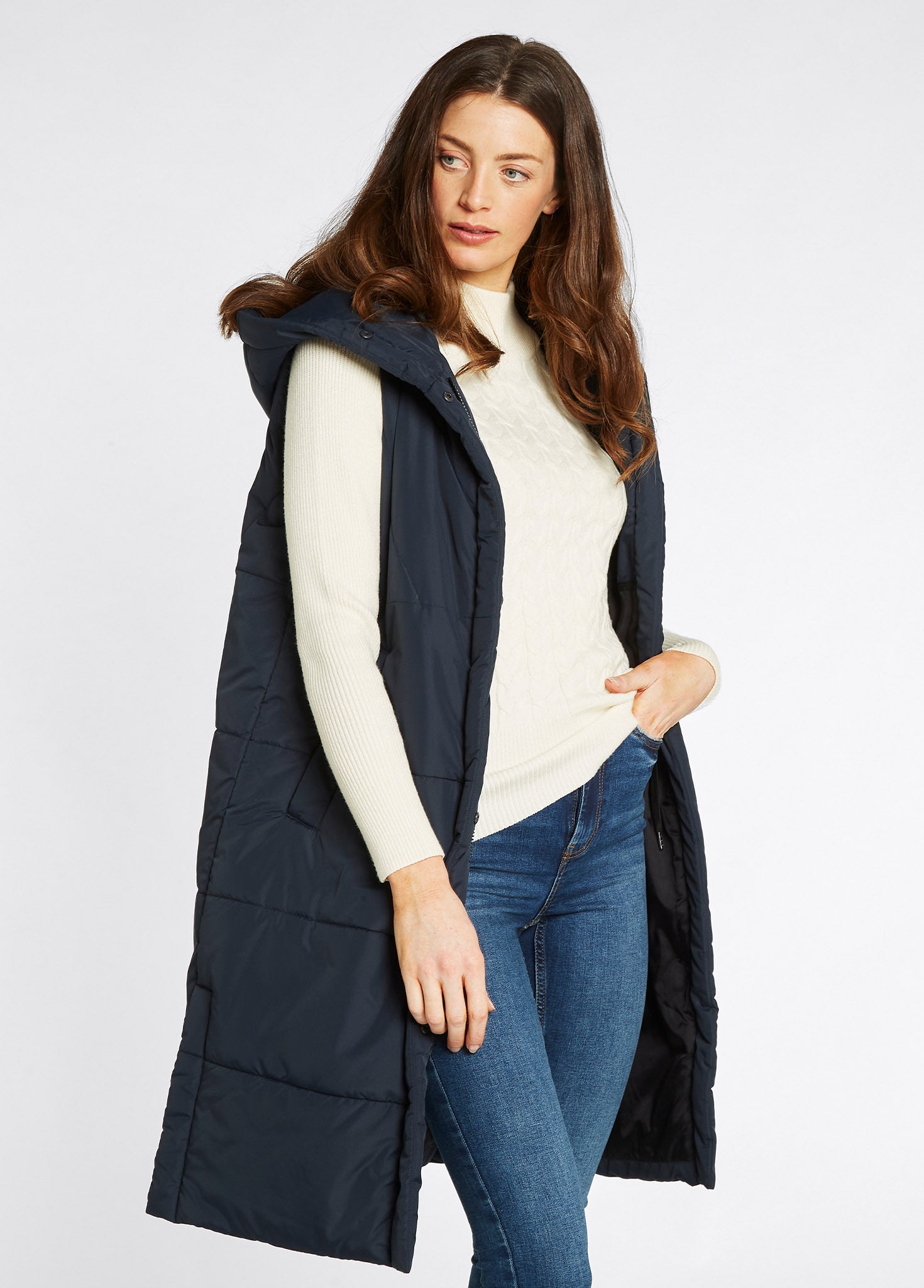 Veste longue matelassée sans manche Ryan Femme - Navy