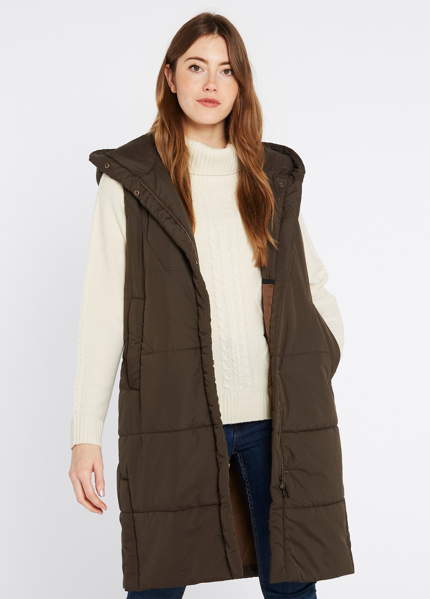 Veste longue matelassée sans manche Ryan Femme - Olive