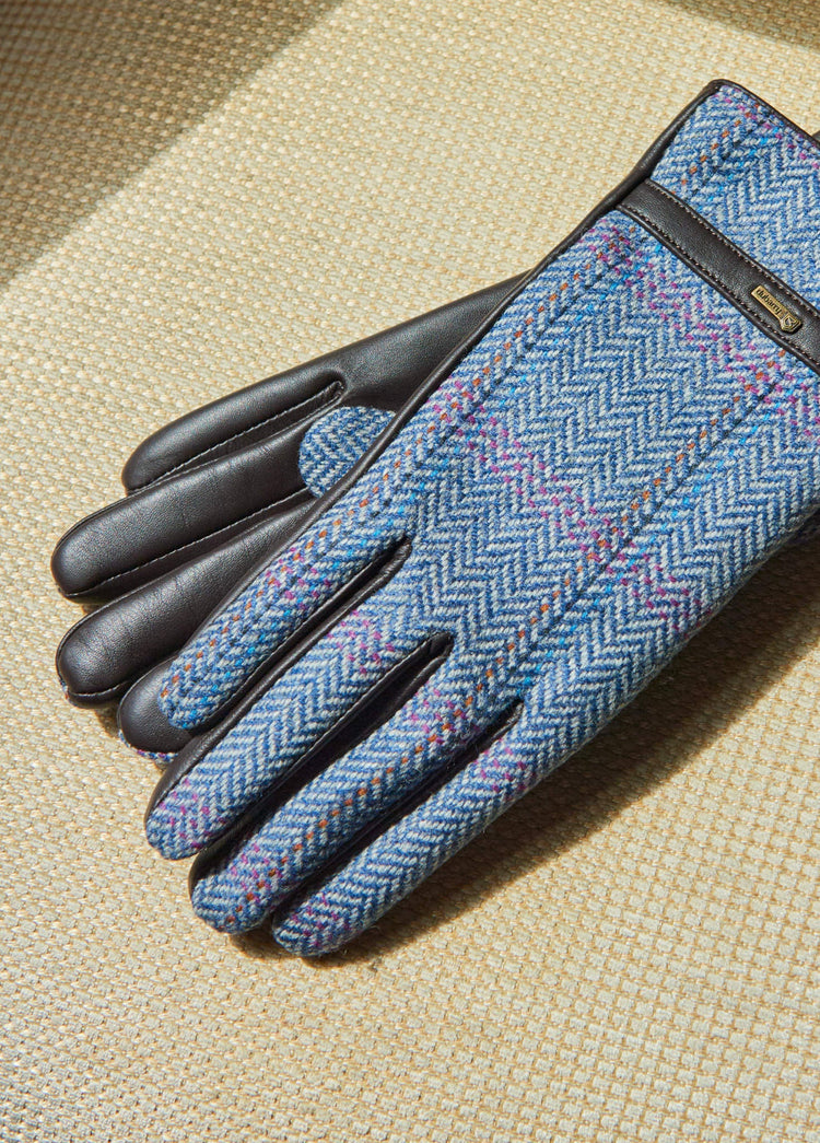 Gants en cuir et tweed Ballycastle - Denim Haze