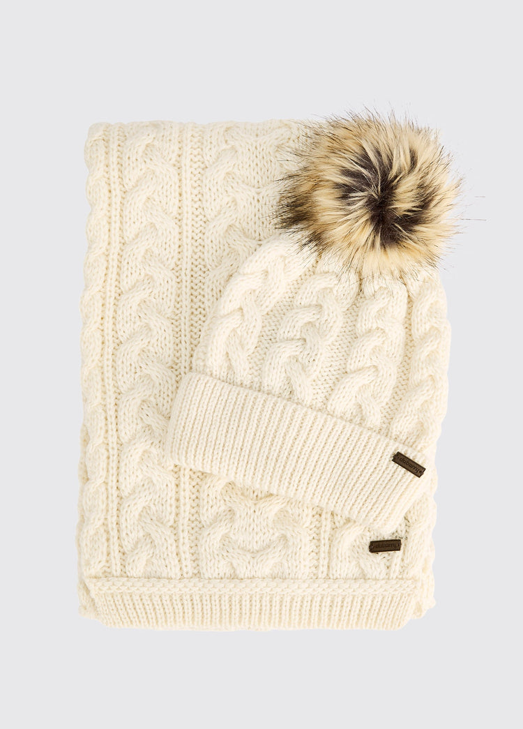 Ensemble bonnet et écharpe tricotés Edenmore - Cream
