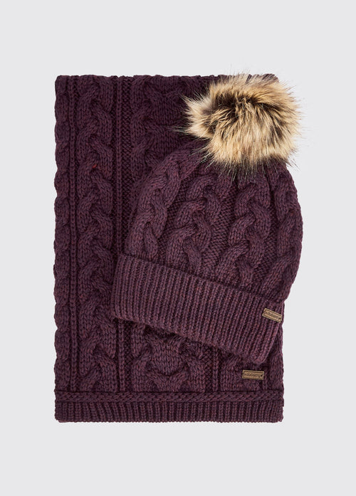 Ensemble bonnet et écharpe tricotés Edenmore - Damson
