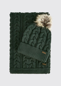 Ensemble bonnet et écharpe tricotés Edenmore - Olive