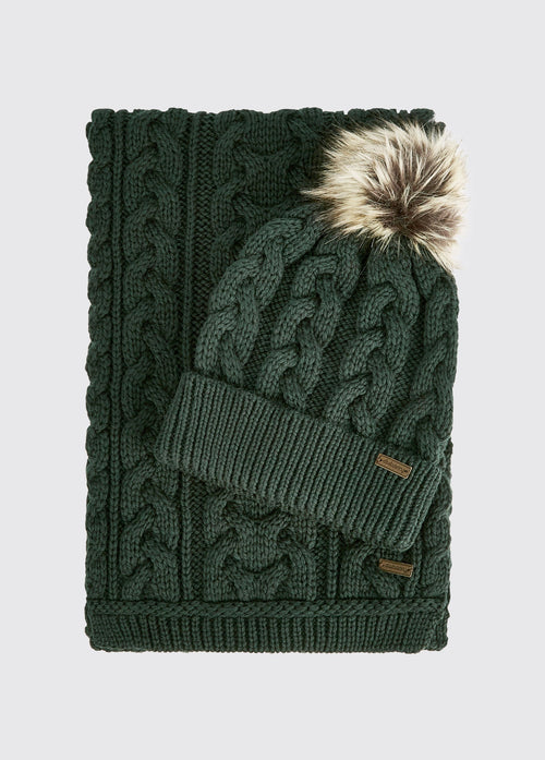 Ensemble bonnet et écharpe tricotés Edenmore - Olive