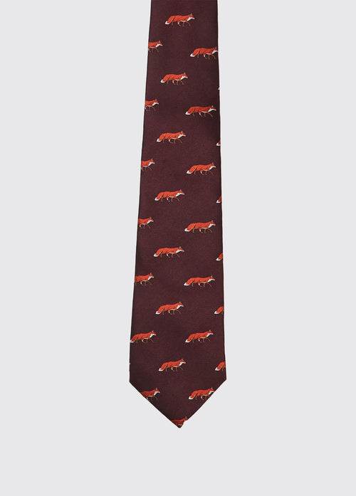Cravate  100 % soie tissée avec motif renard Kavanagh - Merlot