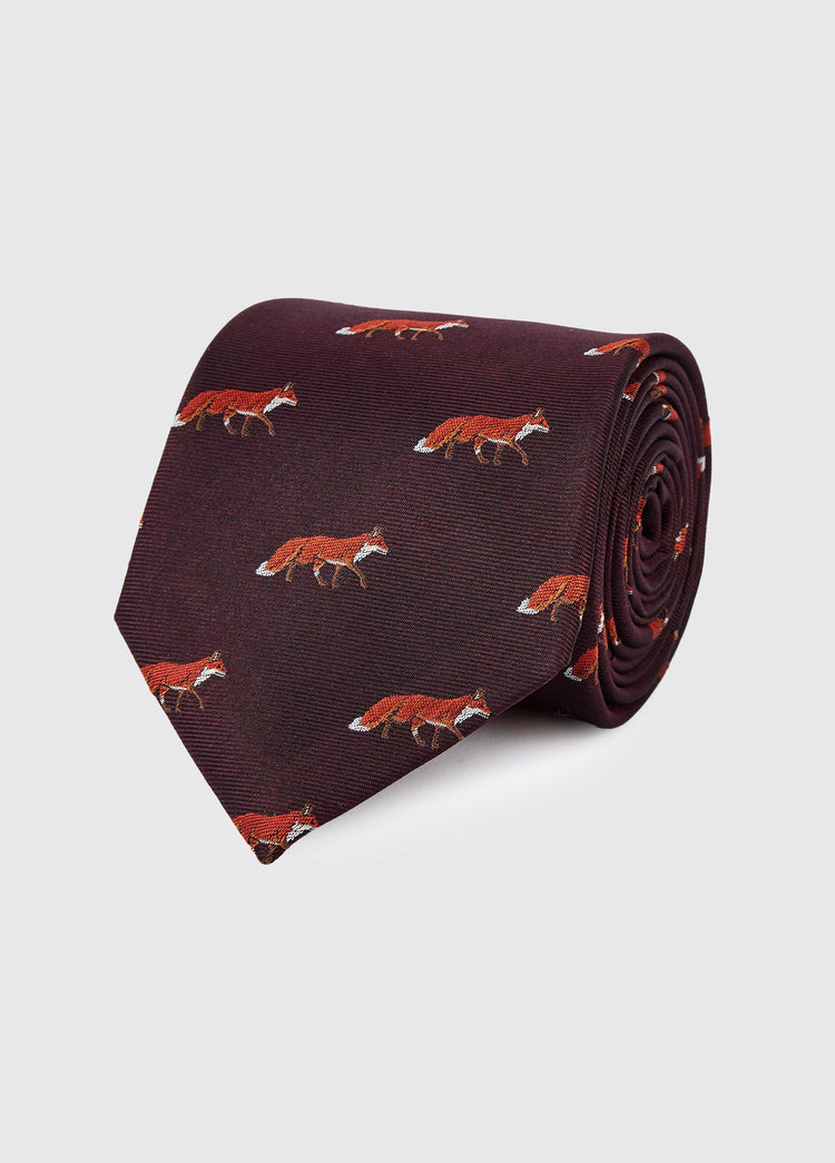 Cravate  100 % soie tissée avec motif renard Kavanagh - Merlot