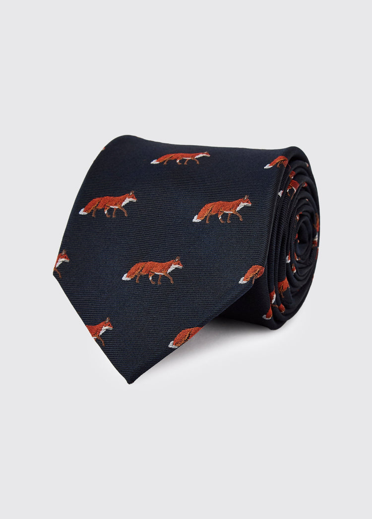 Cravate  100 % soie tissée avec motif renard Kavanagh - Navy