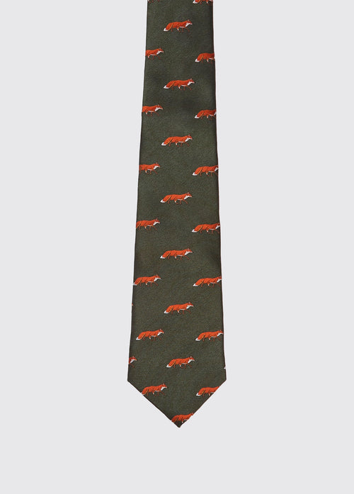 Cravate  100 % soie tissée avec motif renard Kavanagh - Olive