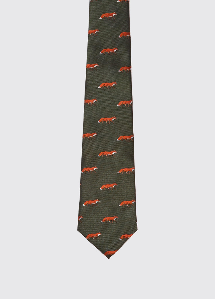 Cravate  100 % soie tissée avec motif renard Kavanagh - Olive