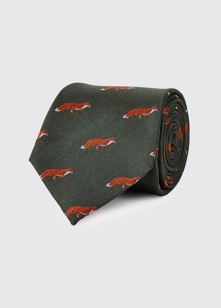Cravate  100 % soie tissée avec motif renard Kavanagh - Olive