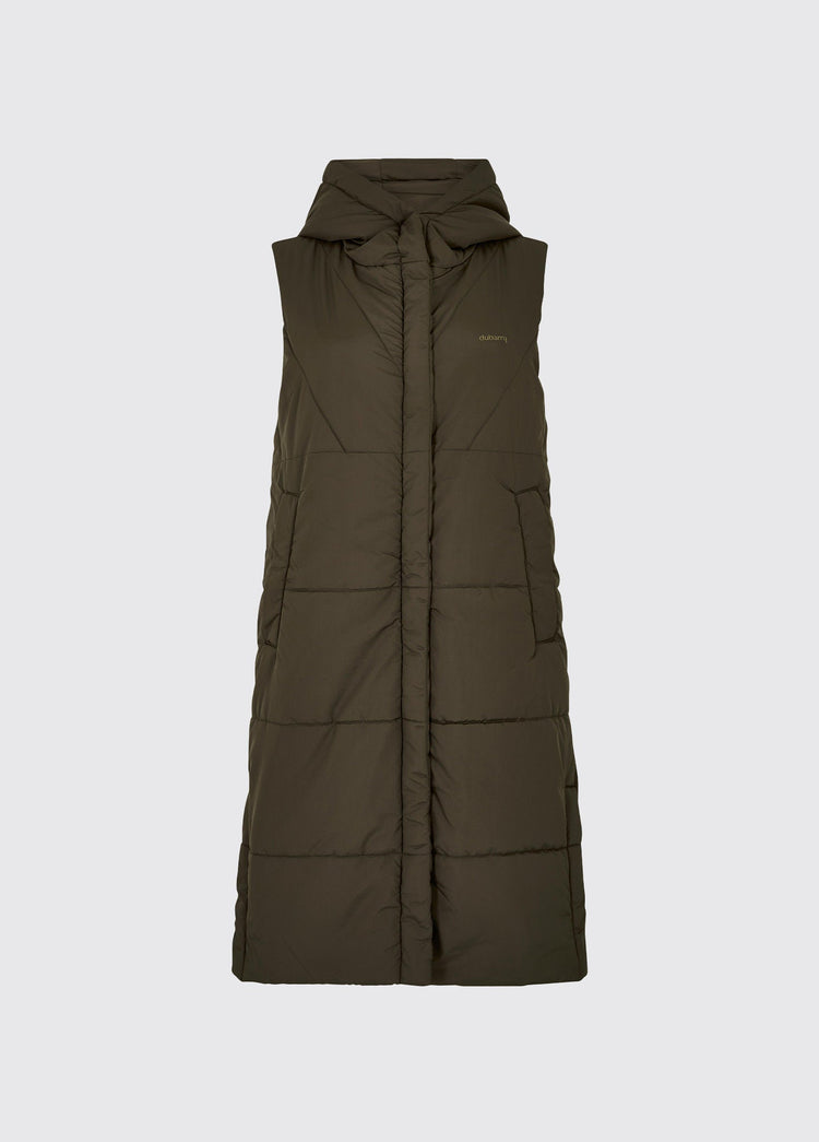 Veste longue matelassée sans manche Ryan Femme - Olive