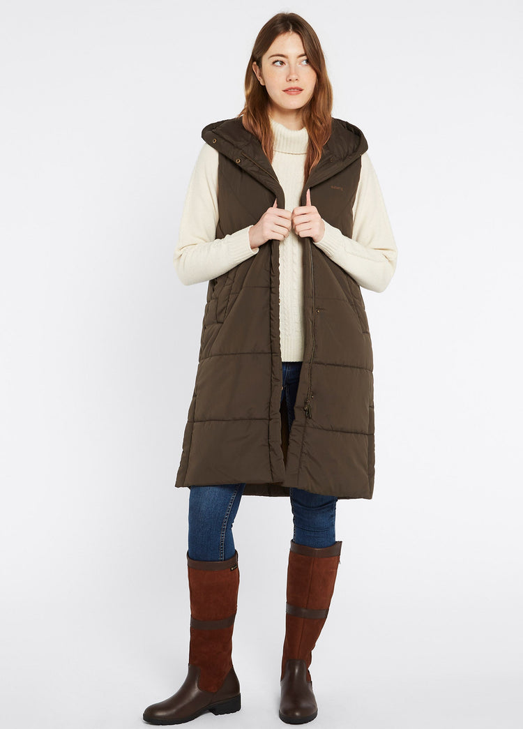 Veste longue matelassée sans manche Ryan Femme - Olive