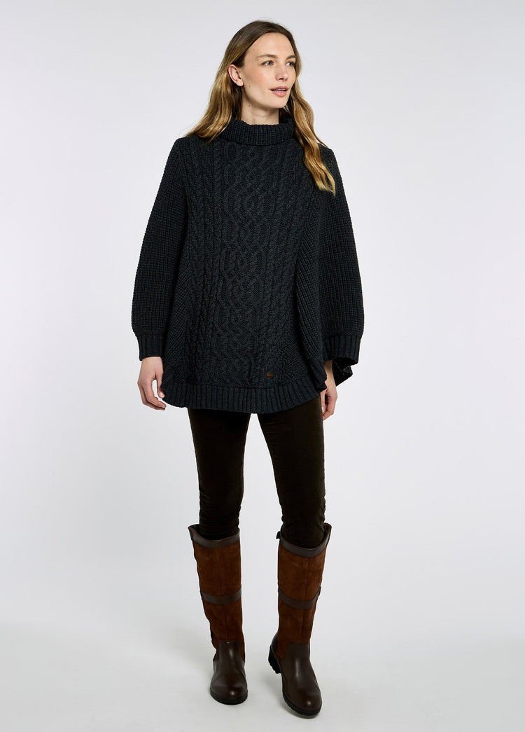 Poncho en laine Mérinos Femme Kilronan - Charcoal